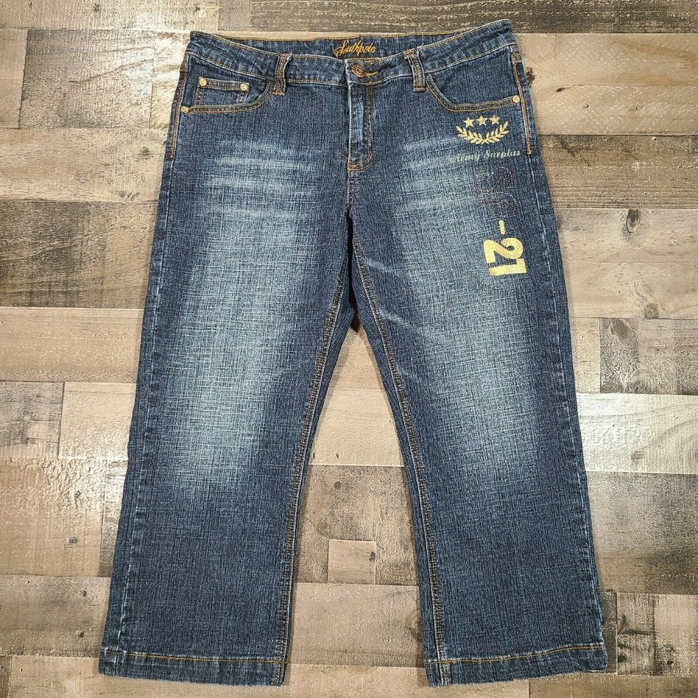 Southpole Capri Jeans Juniors 13 Mid-Rise Womens Zip Stone Wash Blue Denim